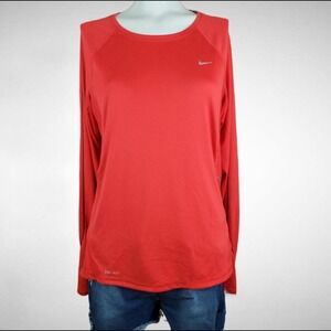 Nike Dri-FIT Womens Medium Long Sleeve Running Shirt Red Mesh Athletic Top
